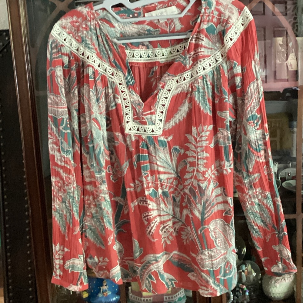LOFT Red and Green Floral Blouse